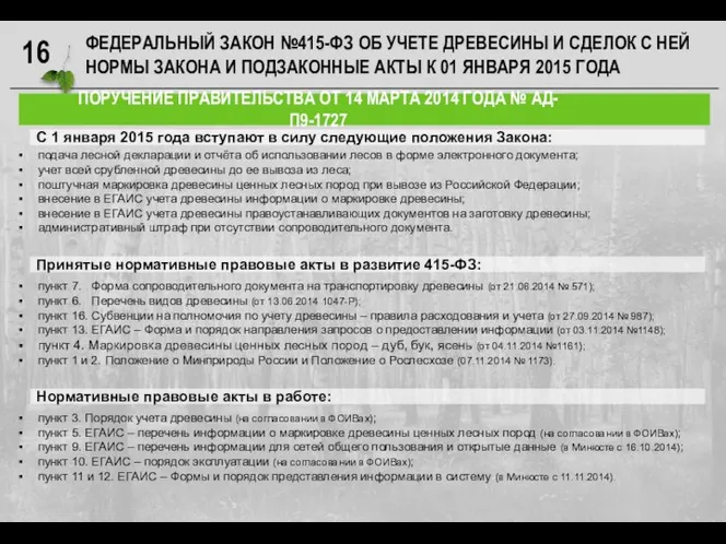 ФЕДЕРАЛЬНЫЙ ЗАКОН №415-ФЗ ОБ УЧЕТЕ ДРЕВЕСИНЫ И СДЕЛОК С НЕЙ НОРМЫ