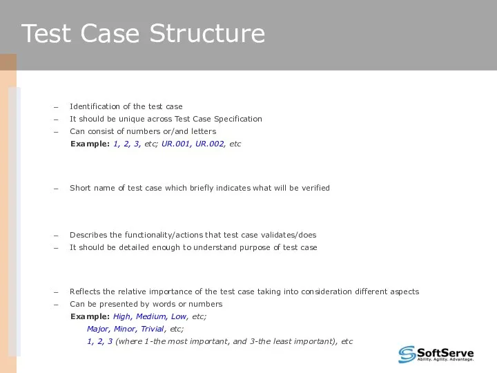 Test Case ID Identification of the test case It should be