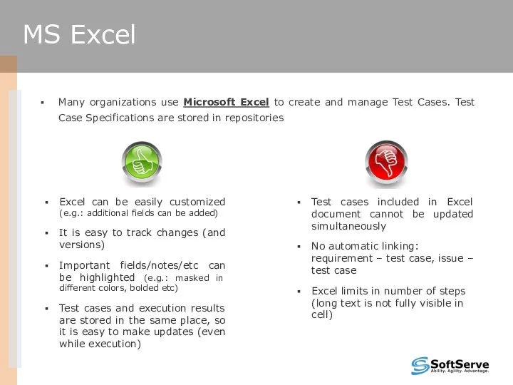 Many organizations use Microsoft Excel to create and manage Test Cases.