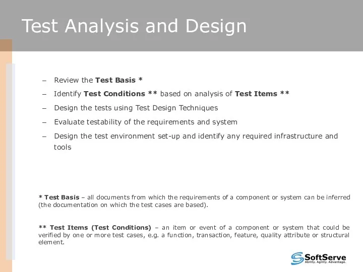 Test Analysis and Design Test Analysis and Design Review the Test