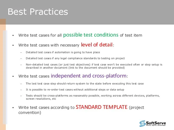 Write test cases for all possible test conditions of test item