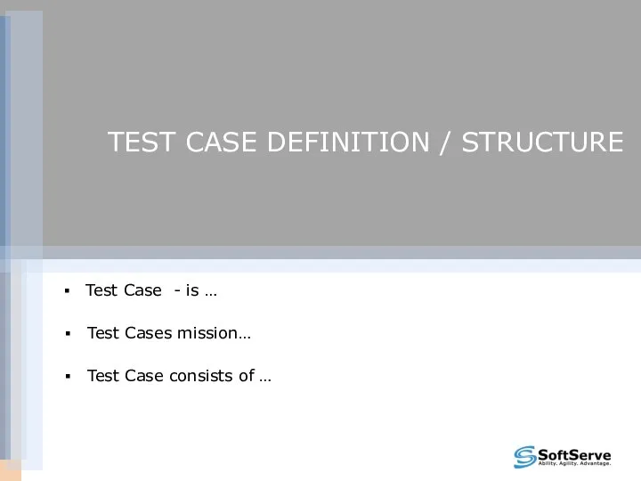 TEST CASE DEFINITION / STRUCTURE Test Case - is … Test