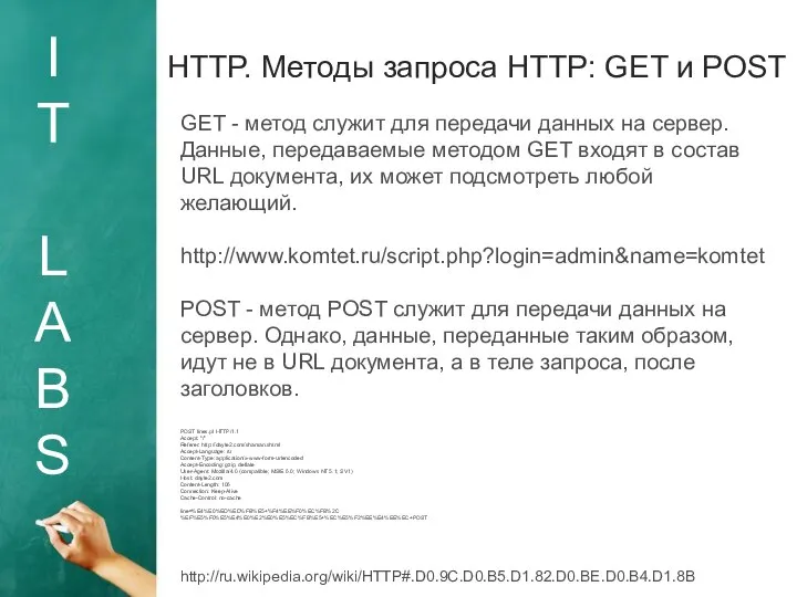 I T L A B S HTTP. Методы запроса HTTP: GET