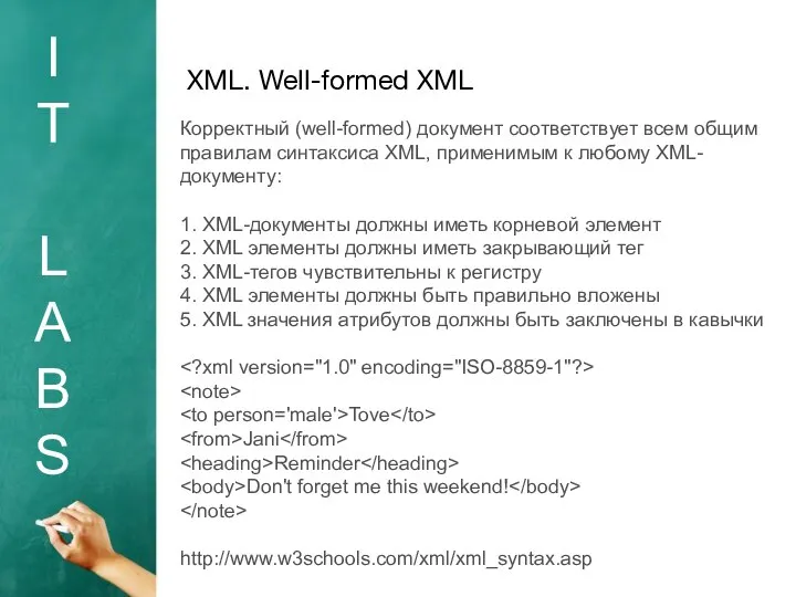 I T L A B S XML. Well-formed XML Корректный (well-formed)