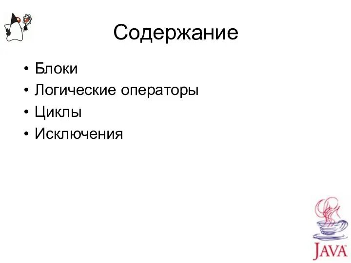 Содержание Блоки Логические операторы Циклы Исключения