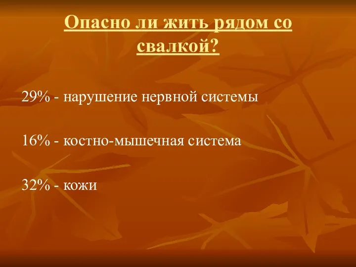 Опасно ли жить рядом со свалкой? 29% - нарушение нервной системы