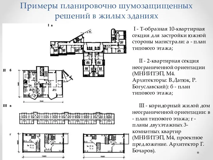 Примеры планировочно шумозащищенных решений в жилых зданиях I - Т-образная 10-квартирная