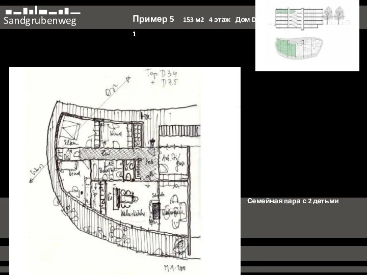 Sandgrubenweg Пример 5 153 м2 4 этаж Дом D 1 Семейная пара с 2 детьми