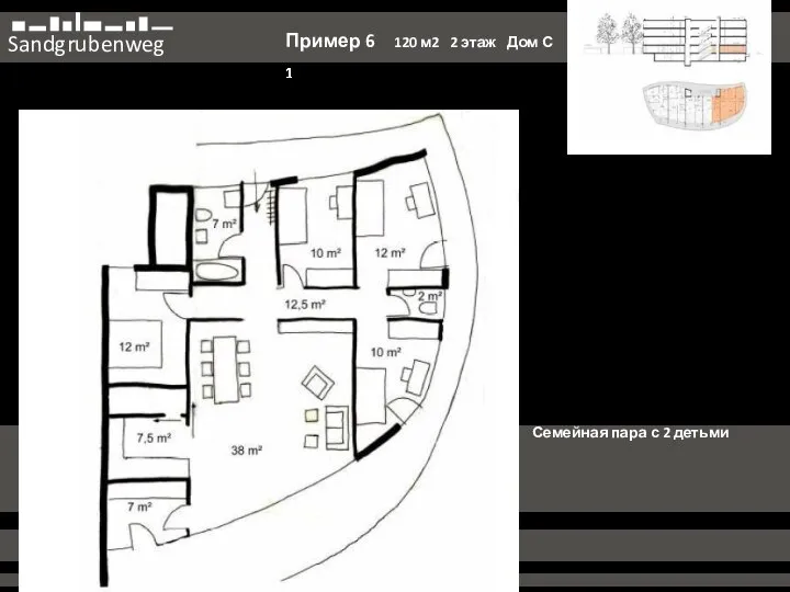 Sandgrubenweg Пример 6 120 м2 2 этаж Дом С 1 Семейная пара с 2 детьми