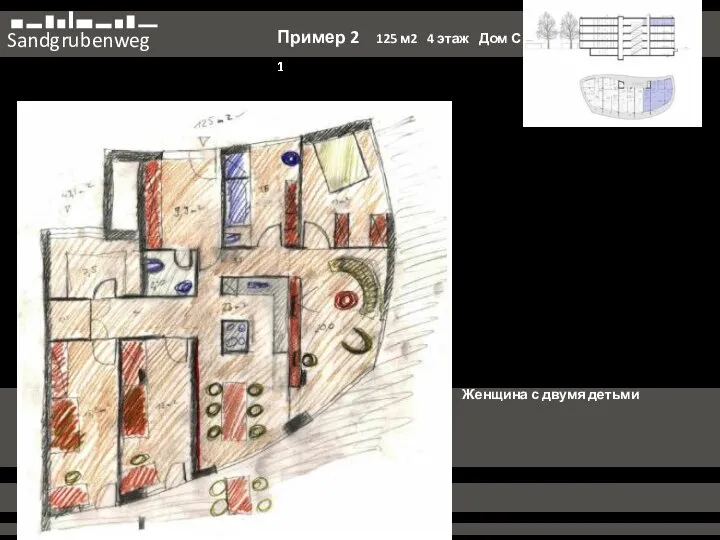 Sandgrubenweg Пример 2 125 м2 4 этаж Дом С 1 Женщина с двумя детьми