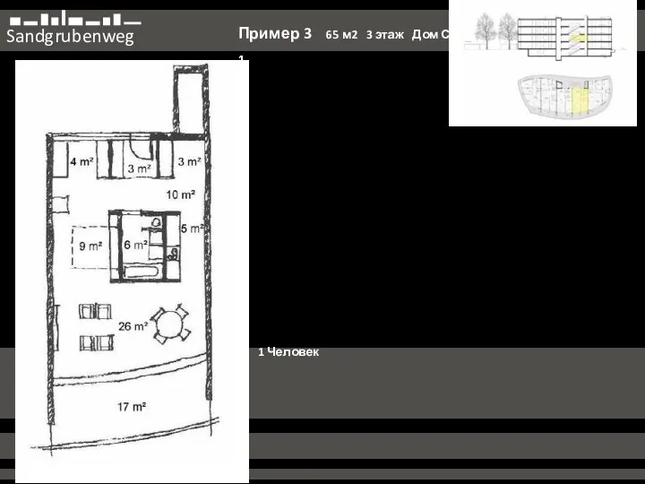 Sandgrubenweg Пример 3 65 м2 3 этаж Дом С 1 1 Человек