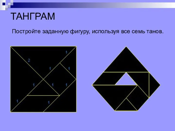 ТАНГРАМ Постройте заданную фигуру, используя все семь танов.