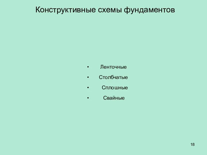 Конструктивные схемы фундаментов Ленточные Столбчатые Сплошные Свайные