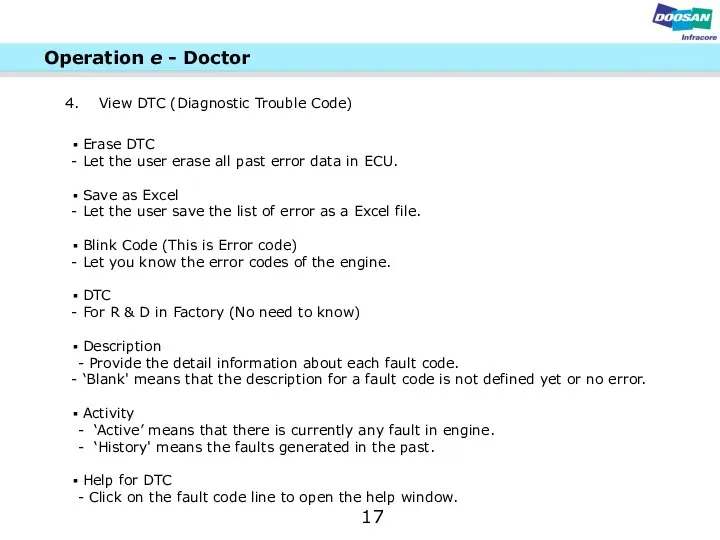 Erase DTC Let the user erase all past error data in