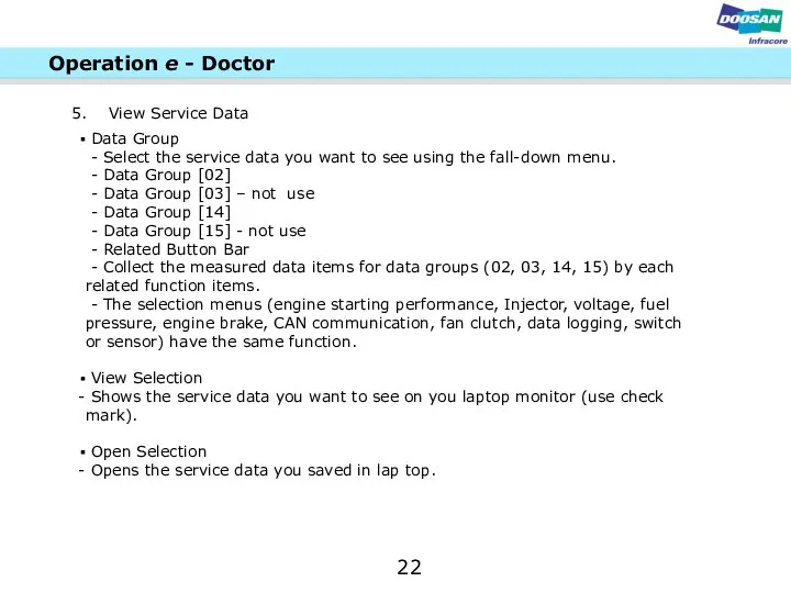 View Service Data Data Group - Select the service data you