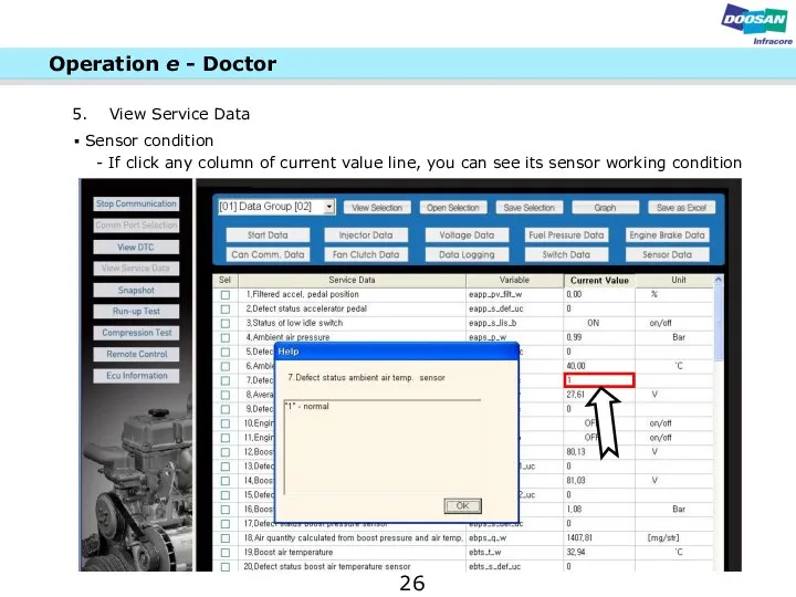 View Service Data Sensor condition - If click any column of