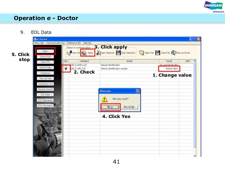 41 Operation e - Doctor V 1. Change value 2. Check