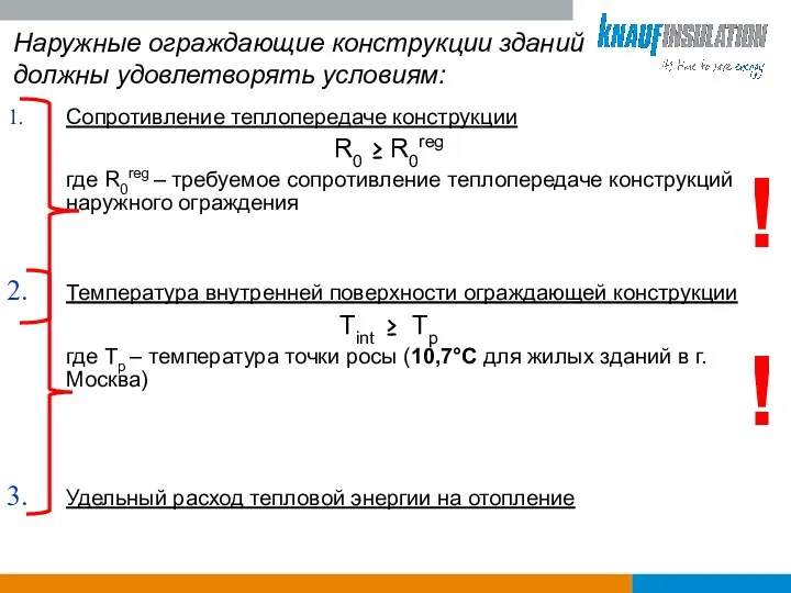 Наружные ограждающие конструкции зданий должны удовлетворять условиям: Сопротивление теплопередаче конструкции R0