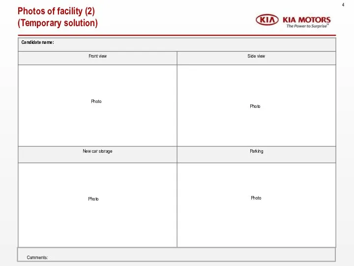 Photos of facility (2) (Temporary solution) Photo Photo Photo Photo 4 Comments: