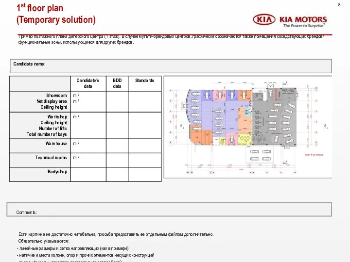 1st floor plan (Temporary solution) Пример поэтажного плана дилерского центра (1