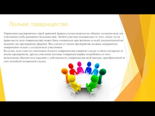 Полное товарищество Управление предприятием такой правовой формы осуществляется по общему согласию