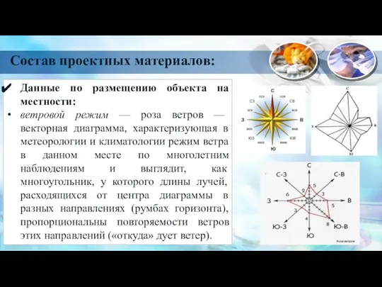 Данные по размещению объекта на местности: ветровой режим — роза ветров