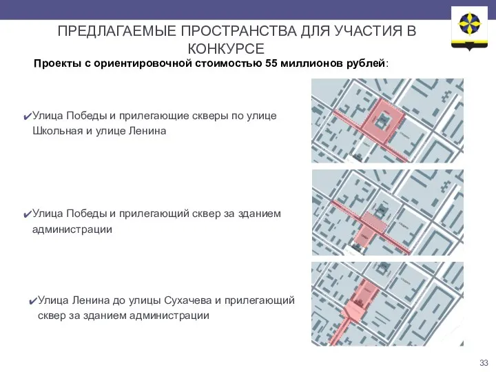 ПРЕДЛАГАЕМЫЕ ПРОСТРАНСТВА ДЛЯ УЧАСТИЯ В КОНКУРСЕ Улица Победы и прилегающие скверы