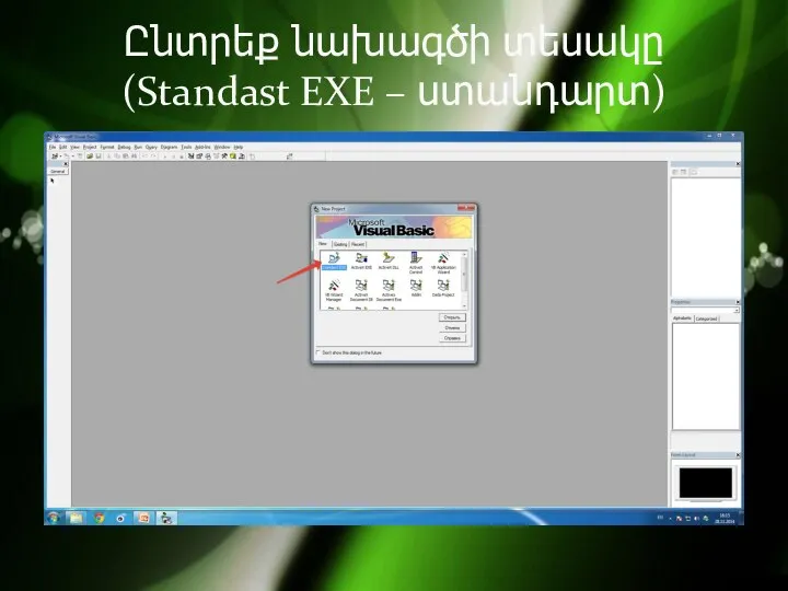 Ընտրեք նախագծի տեսակը (Standast EXE – ստանդարտ)