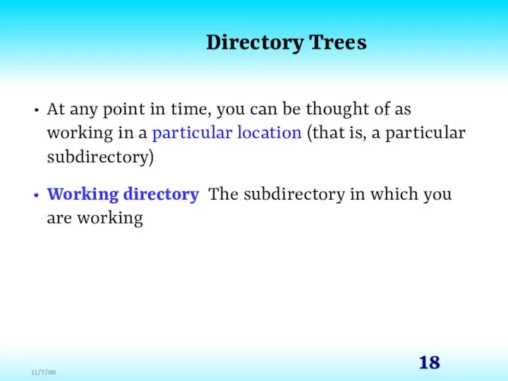 Directory Trees At any point in time, you can be thought