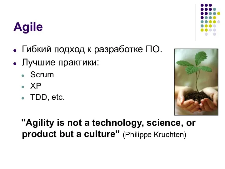 Agile Гибкий подход к разработке ПО. Лучшие практики: Scrum XP TDD,