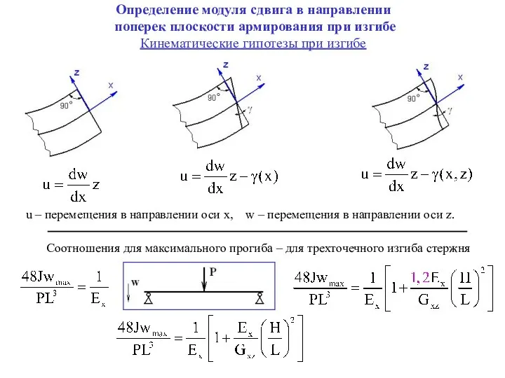 Определение модуля сдвига в направлении поперек плоскости армирования при изгибе Кинематические