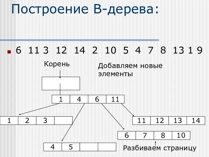 Построение В-дерева: 6 11 3 12 14 2 10 5 4