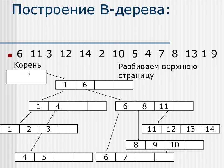 Построение В-дерева: 6 11 3 12 14 2 10 5 4