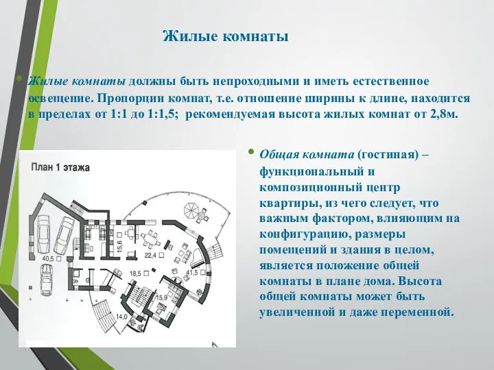 Жилые комнаты должны быть непроходными и иметь естественное освещение. Пропорции комнат,