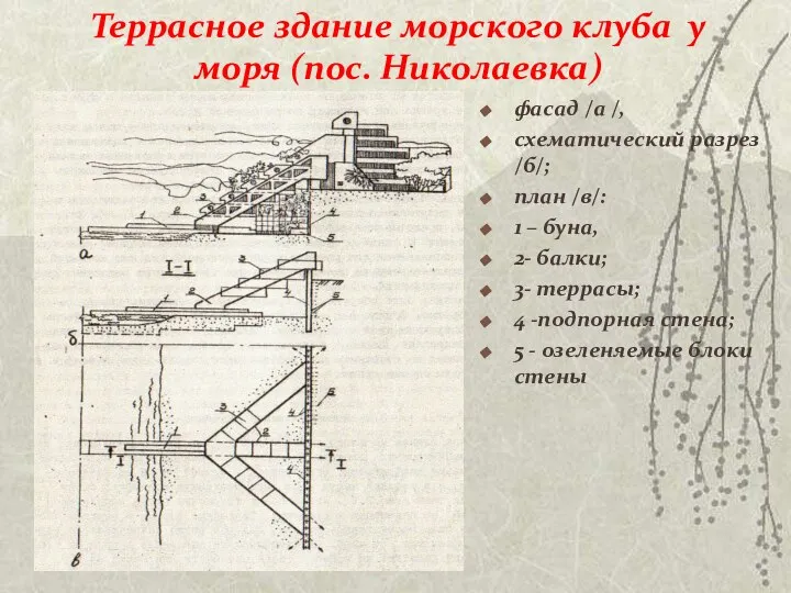 Террасное здание морского клуба у моря (пос. Николаевка) фасад /а /,