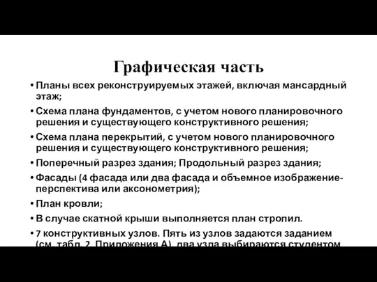 Графическая часть Планы всех реконструируемых этажей, включая мансардный этаж; Схема плана