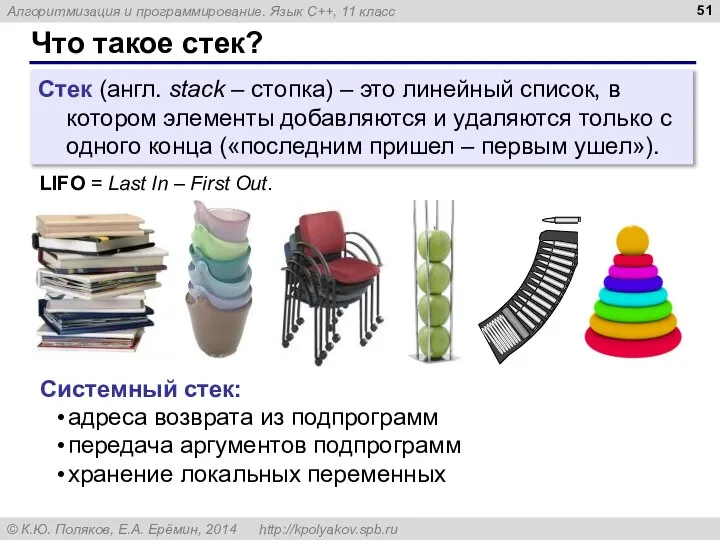 Что такое стек? Стек (англ. stack – стопка) – это линейный