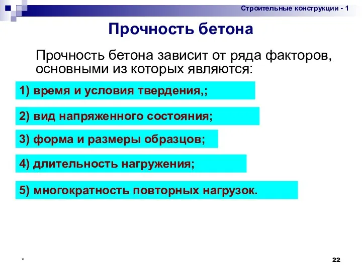 * Прочность бетона Прочность бетона зависит от ряда факторов, основными из