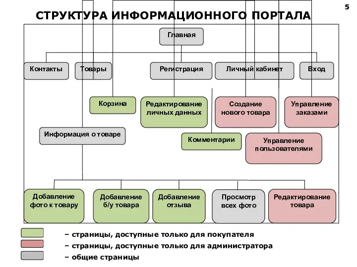 СТРУКТУРА ИНФОРМАЦИОННОГО ПОРТАЛА 5 – страницы, доступные только для администратора – общие страницы