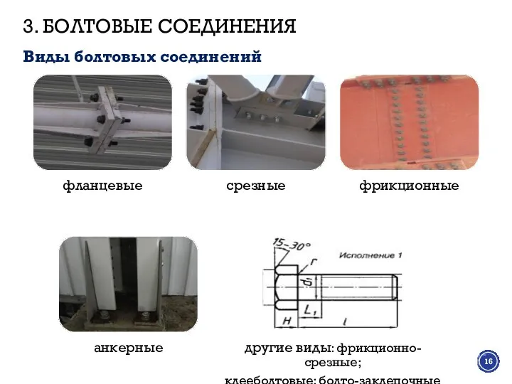 3. БОЛТОВЫЕ СОЕДИНЕНИЯ Виды болтовых соединений