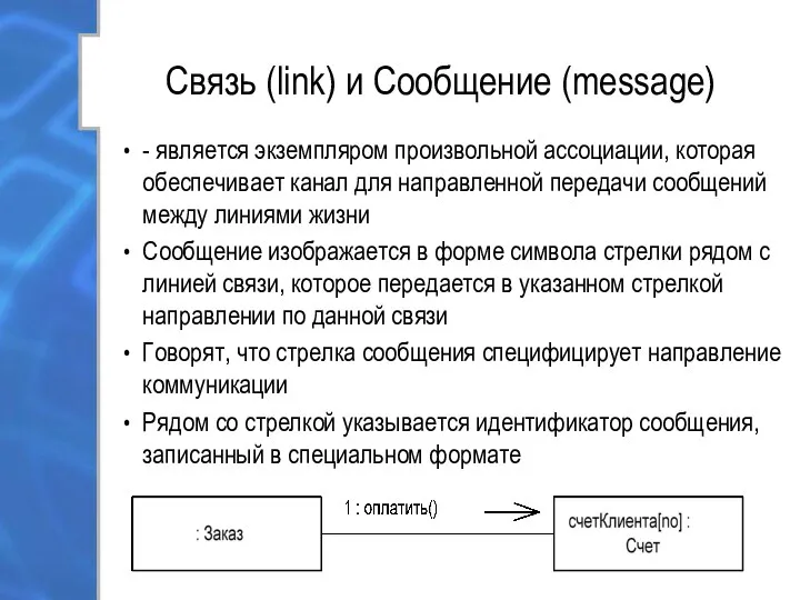 Связь (link) и Сообщение (message) - является экземпляром произвольной ассоциации, которая