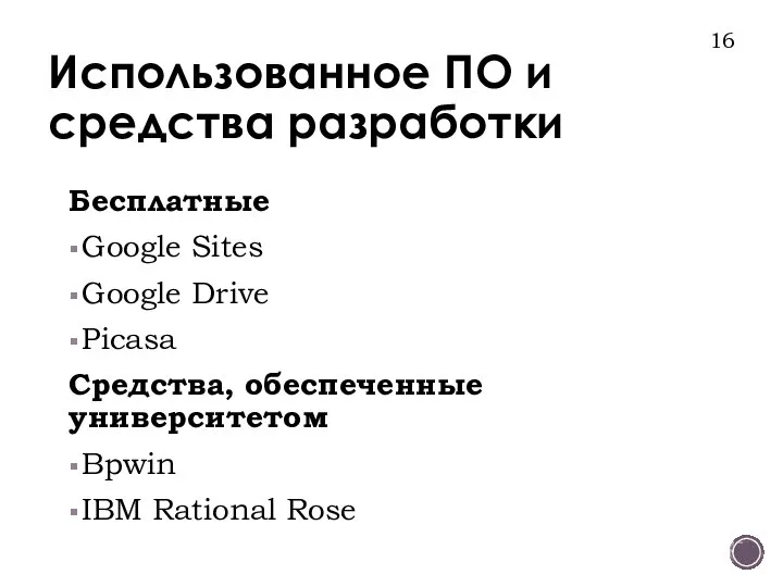 Использованное ПО и средства разработки Бесплатные Google Sites Google Drive Picasa