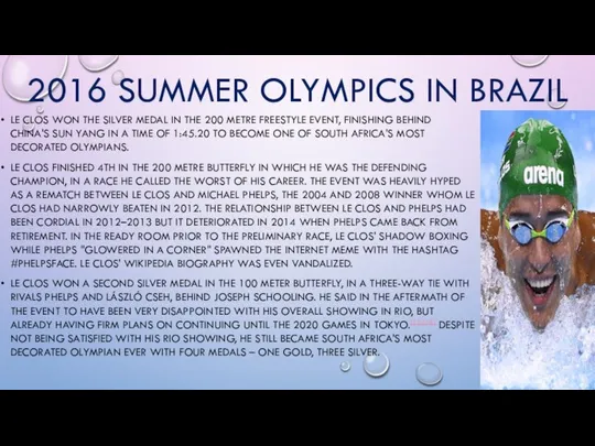 2016 SUMMER OLYMPICS IN BRAZIL LE CLOS WON THE SILVER MEDAL