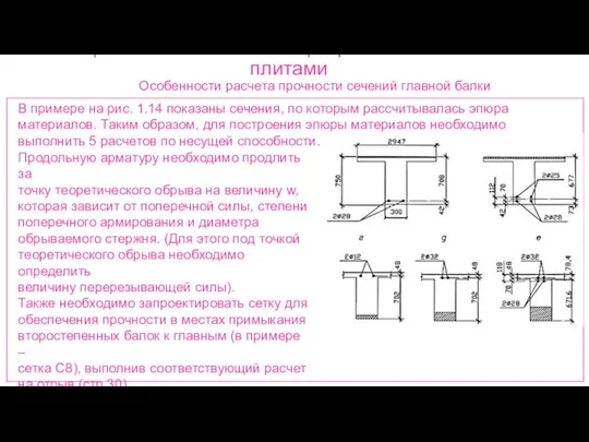 Ребристые монолитные перекрытия с балочными плитами Особенности расчета прочности сечений главной