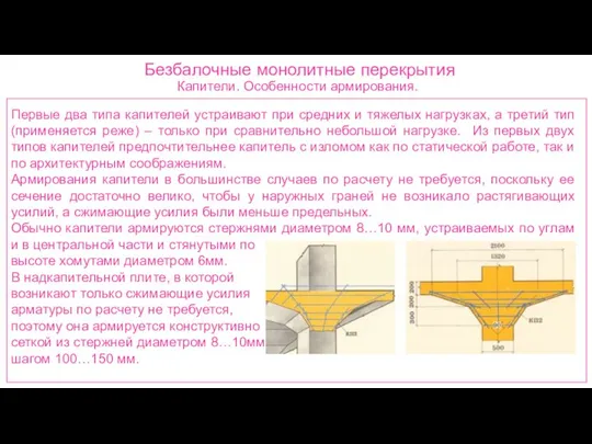 Безбалочные монолитные перекрытия Капители. Особенности армирования. Первые два типа капителей устраивают