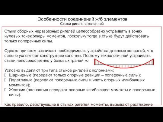 Особенности соединений ж/б элементов Стыки ригеля с колонной Стыки сборных неразрезных