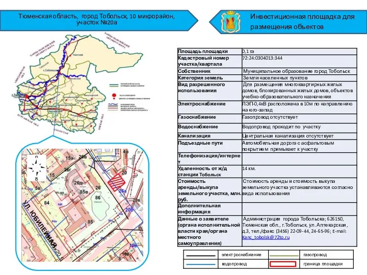 Тюменская область, город Тобольск, 10 микрорайон, участок №20а Инвестиционная площадка для размещения объектов