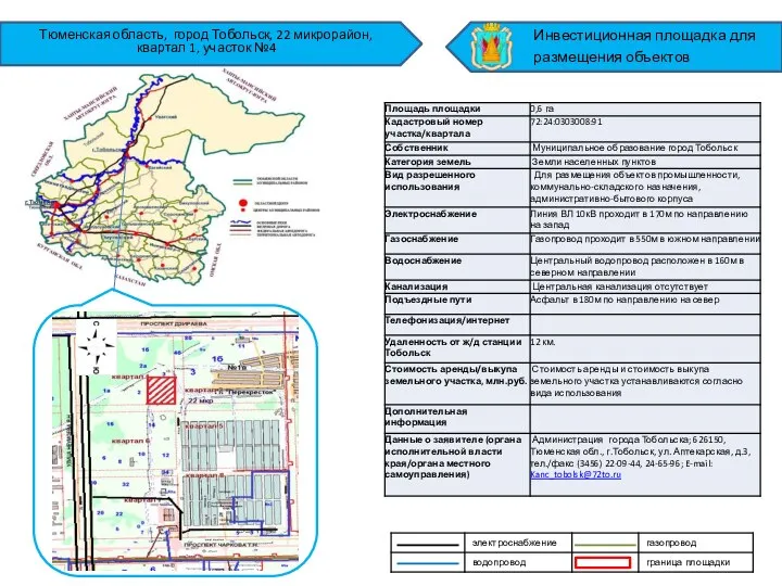 Тюменская область, город Тобольск, 22 микрорайон, квартал 1, участок №4 Инвестиционная площадка для размещения объектов