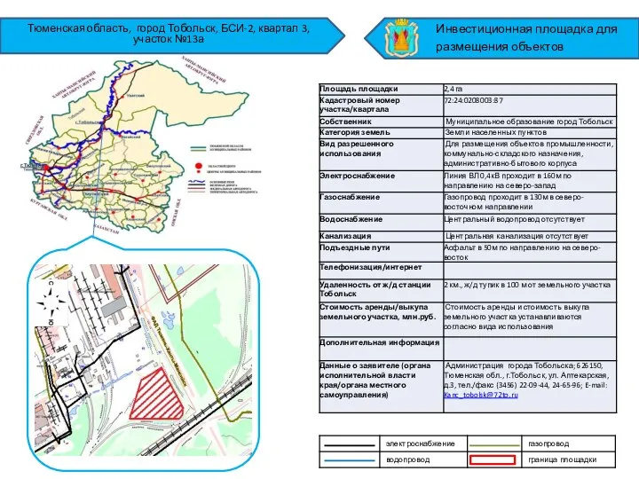 Тюменская область, город Тобольск, БСИ-2, квартал 3, участок №13а Инвестиционная площадка для размещения объектов