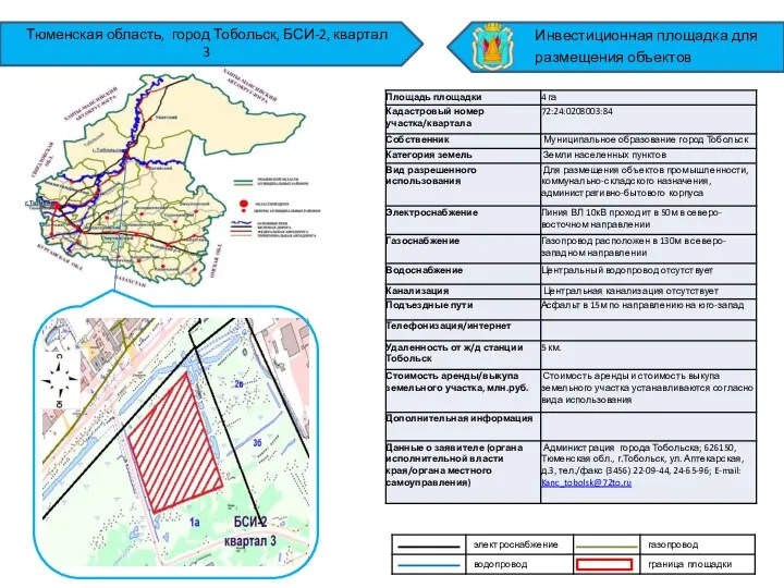 Тюменская область, город Тобольск, БСИ-2, квартал 3 Инвестиционная площадка для размещения объектов